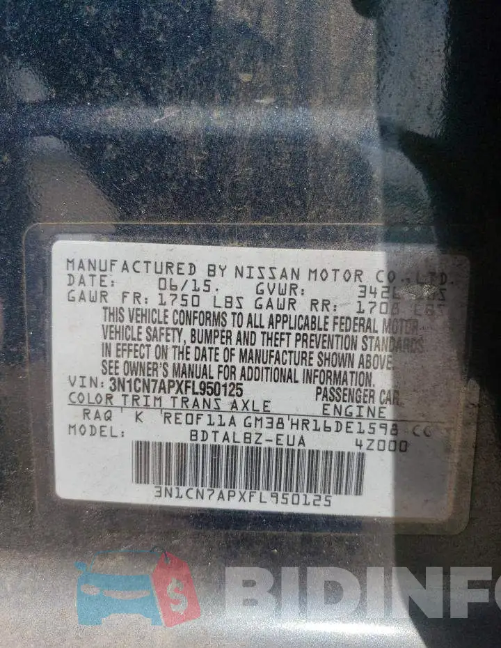 3N1CN7APXFL950125 Photo# 12