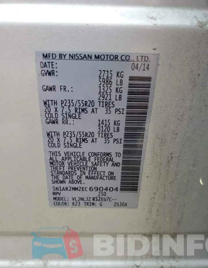 5N1AR2MM2EC690404 Photo# 13