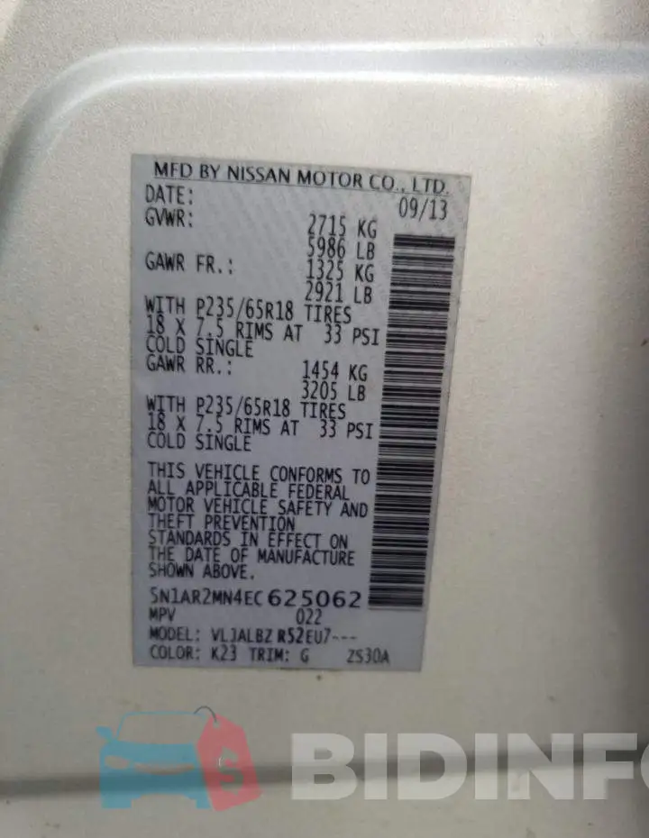 5N1AR2MN4EC625062 Photo# 13