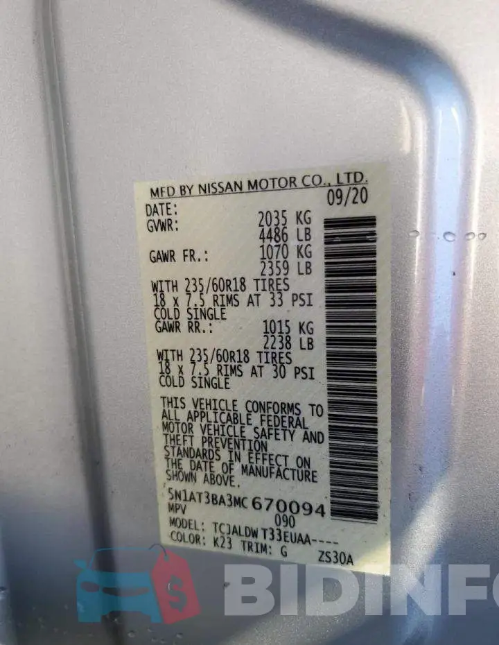 5N1AT3BA3MC670094 Photo# 13