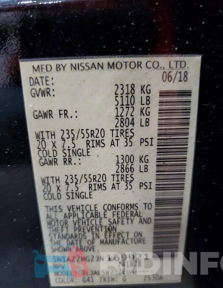 5N1AZ2MG2JN169921 Photo# 12
