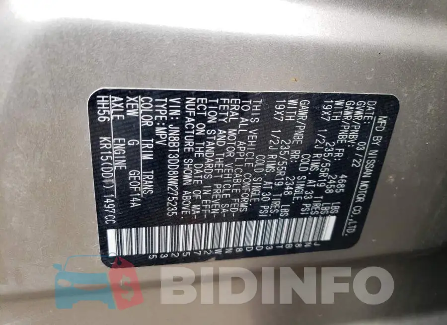 JN8BT3DD8NW275235 Photo# 12