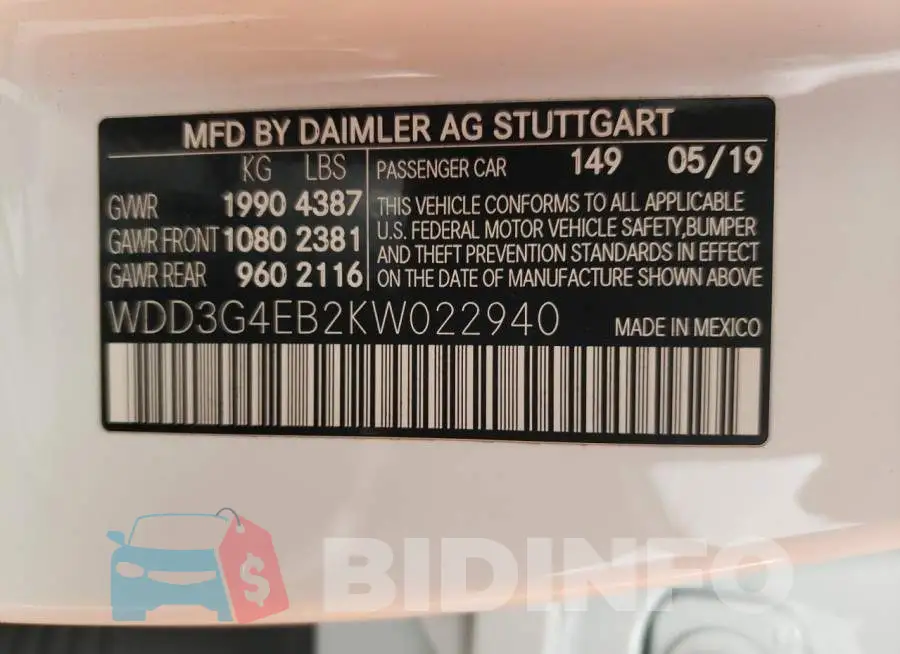 WDD3G4EB2KW022940 Photo# 13