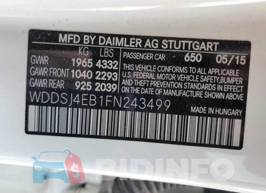 WDDSJ4EB1FN243499 Photo# 12