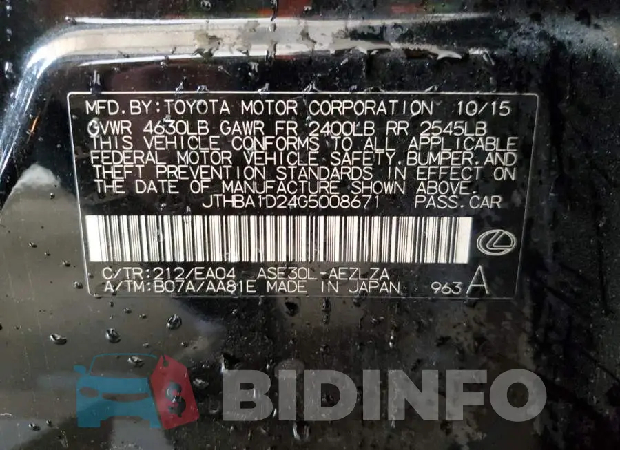 JTHBA1D24G5008671 Photo# 13
