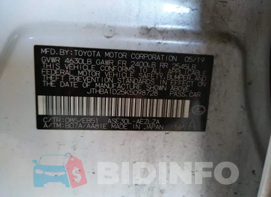 JTHBA1D25K5098728 Photo# 12