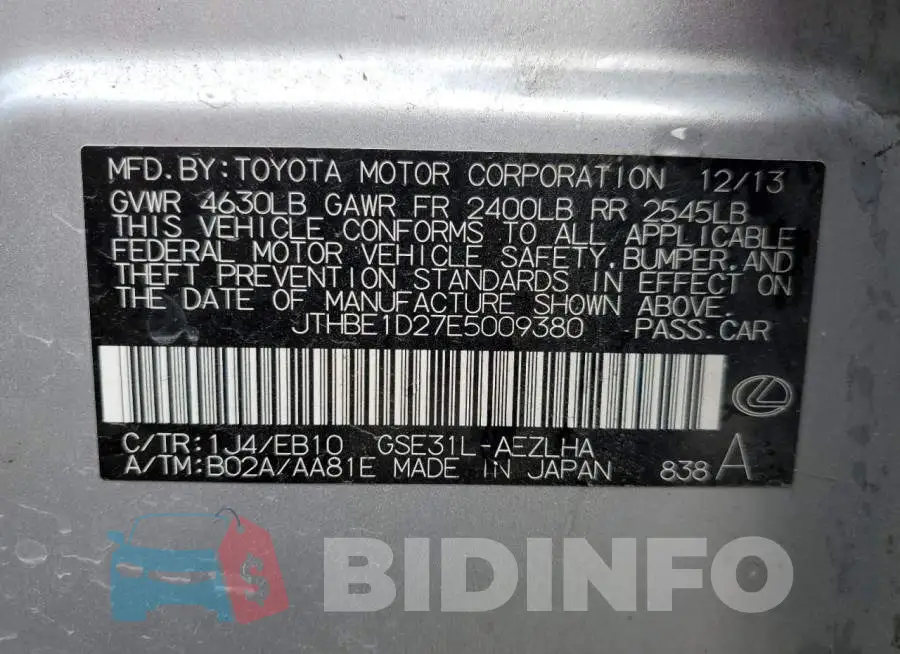 JTHBE1D27E5009380 Photo# 12