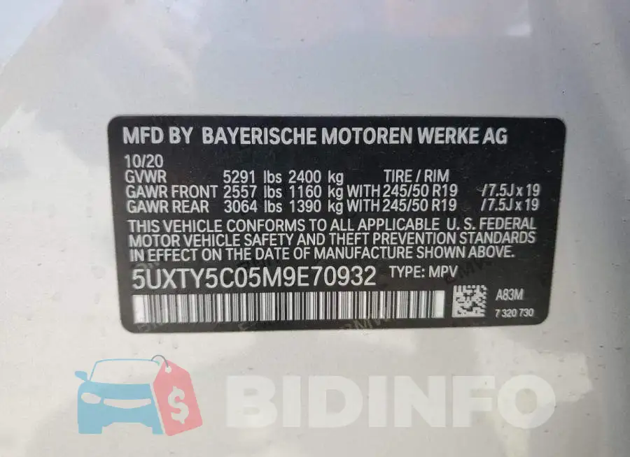 5UXTY5C05M9E70932 Photo# 13