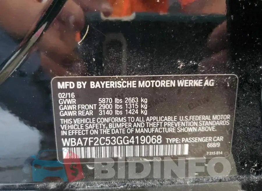 WBA7F2C53GG419068 Photo# 12