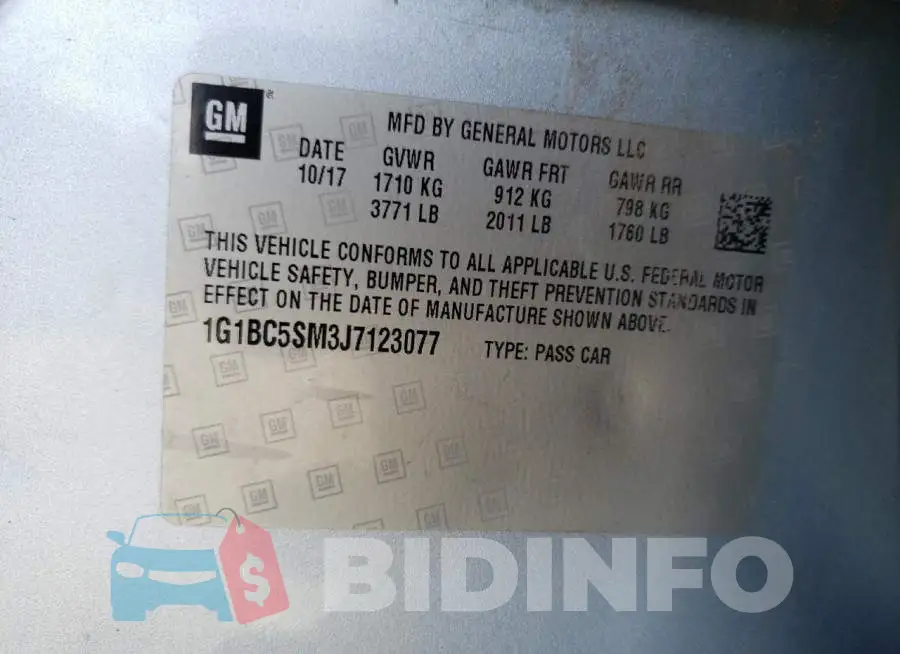 1G1BC5SM3J7123077 Photo# 12