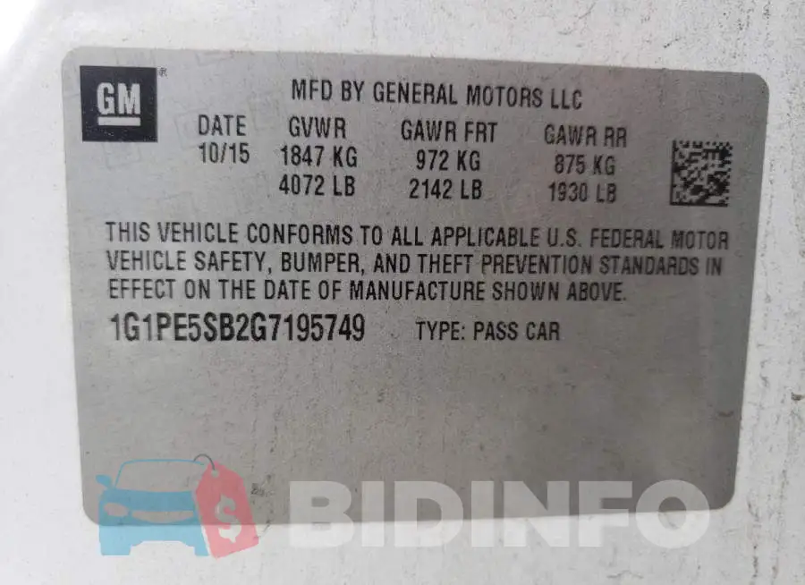 1G1PE5SB2G7195749 Photo# 12