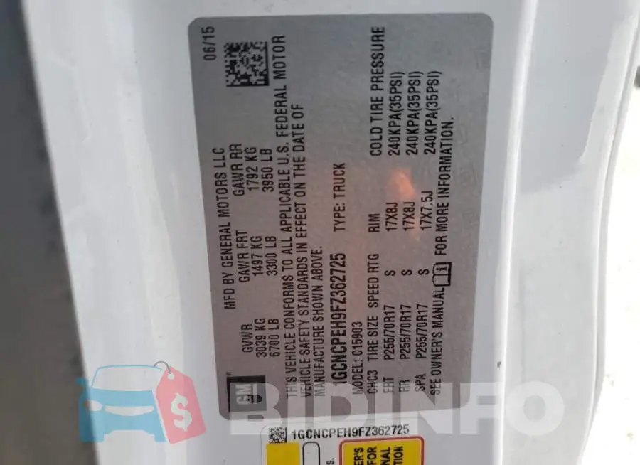 1GCNCPEH9FZ362725 Photo# 12