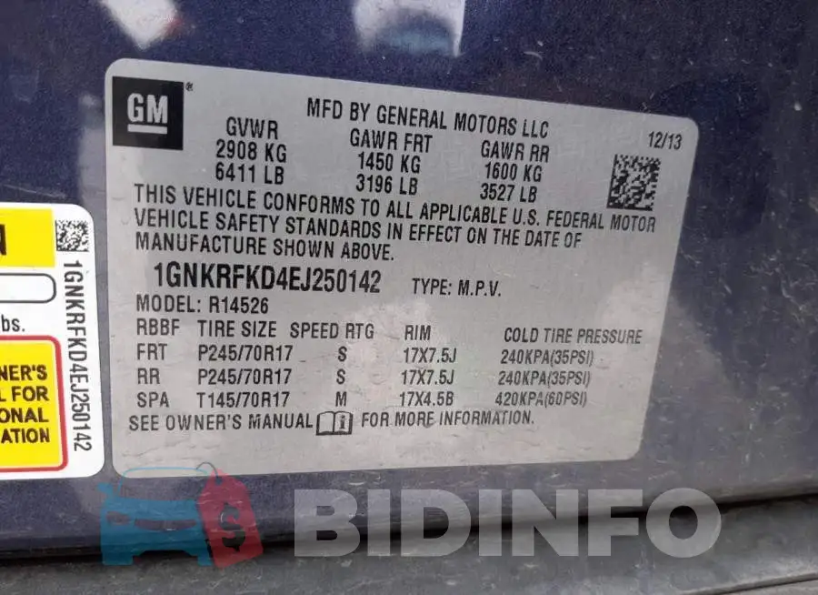 1GNKRFKD4EJ250142 Photo# 14