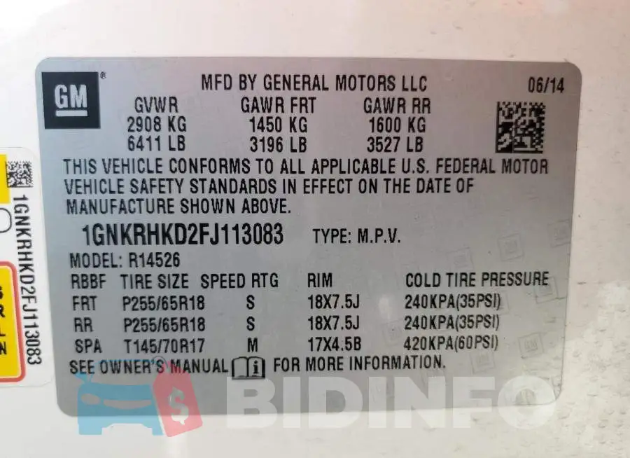 1GNKRHKD2FJ113083 Photo# 13
