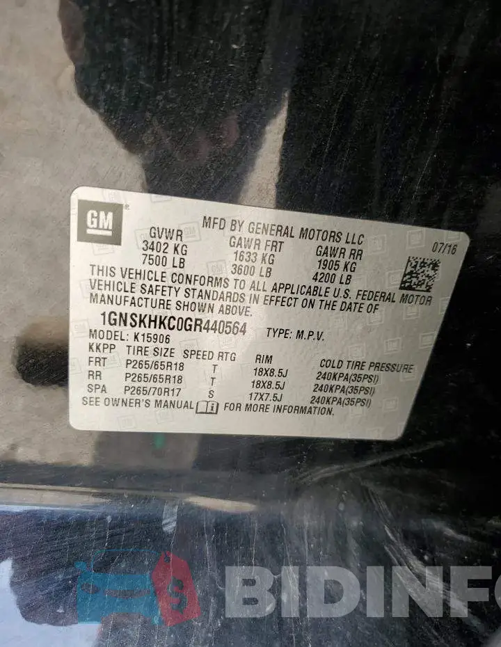 1GNSKHKC0GR440564 Photo# 13
