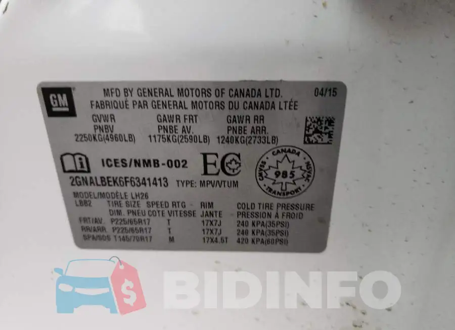 2GNALBEK6F6341413 Photo# 13