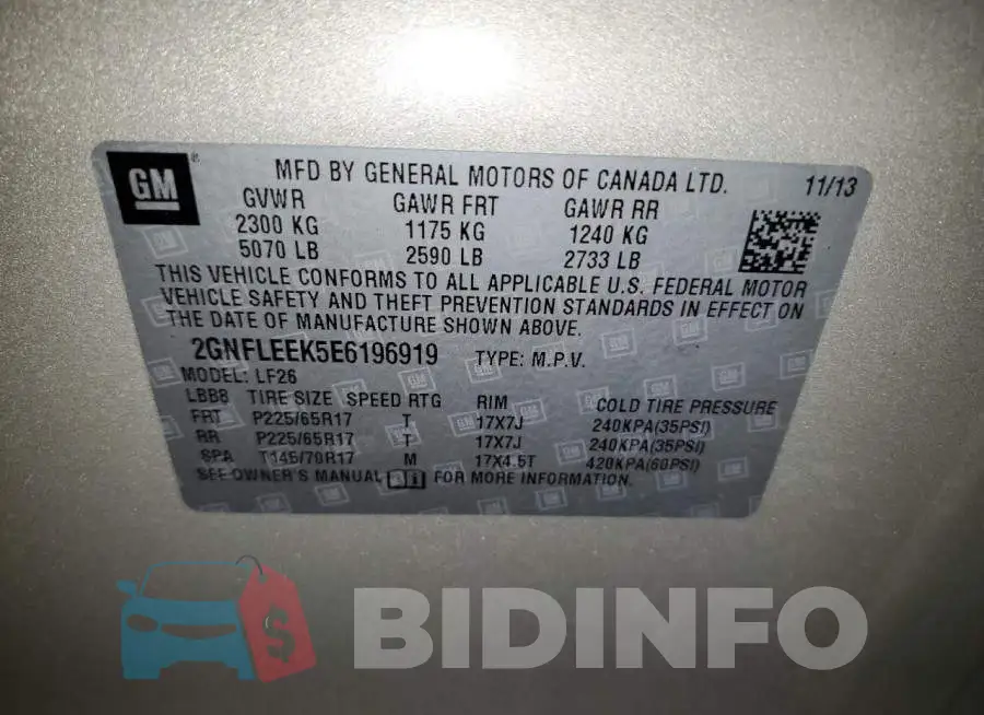 2GNFLEEK5E6196919 Photo# 13
