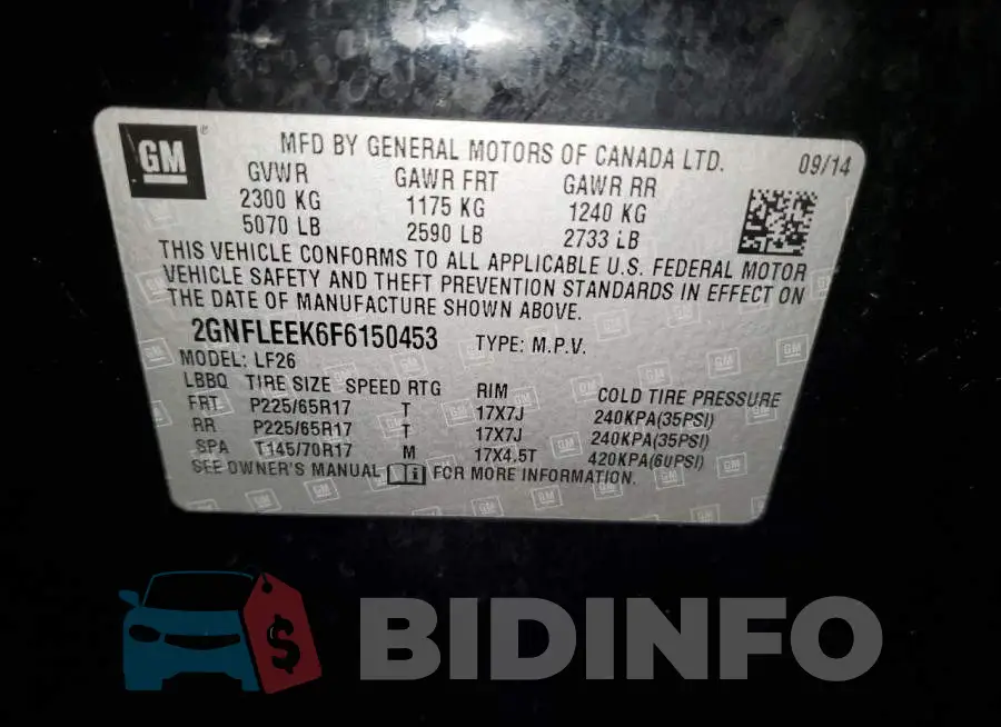 2GNFLEEK6F6150453 Photo# 13