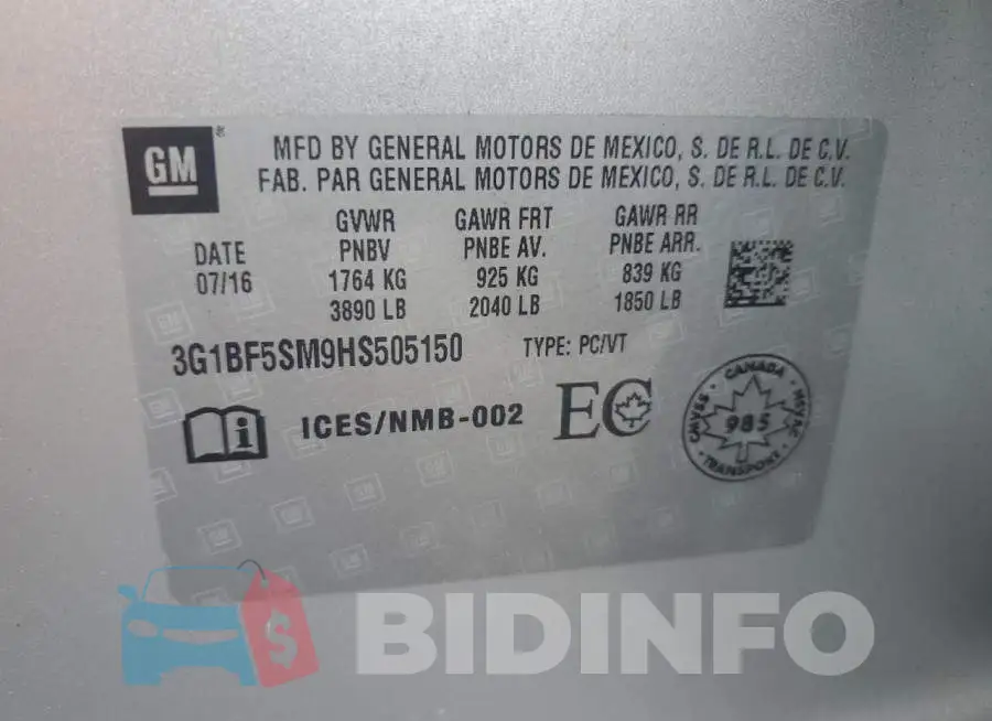 3G1BF5SM9HS505150 Photo# 12