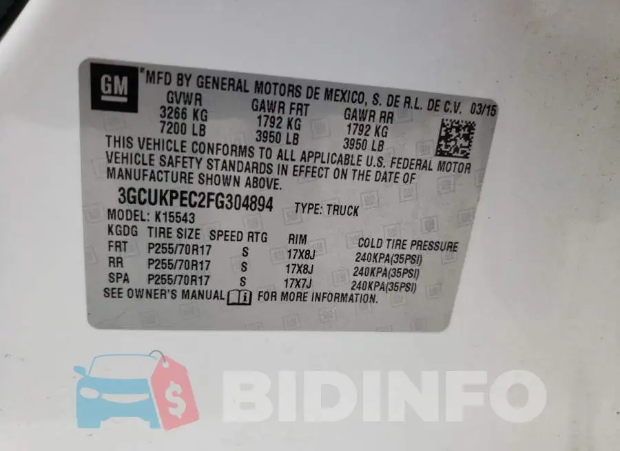 3GCUKPEC2FG304894 Photo# 13