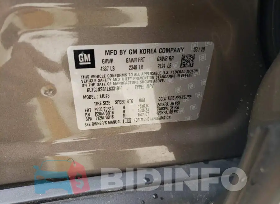 KL7CJNSB1LB331911 Photo# 12