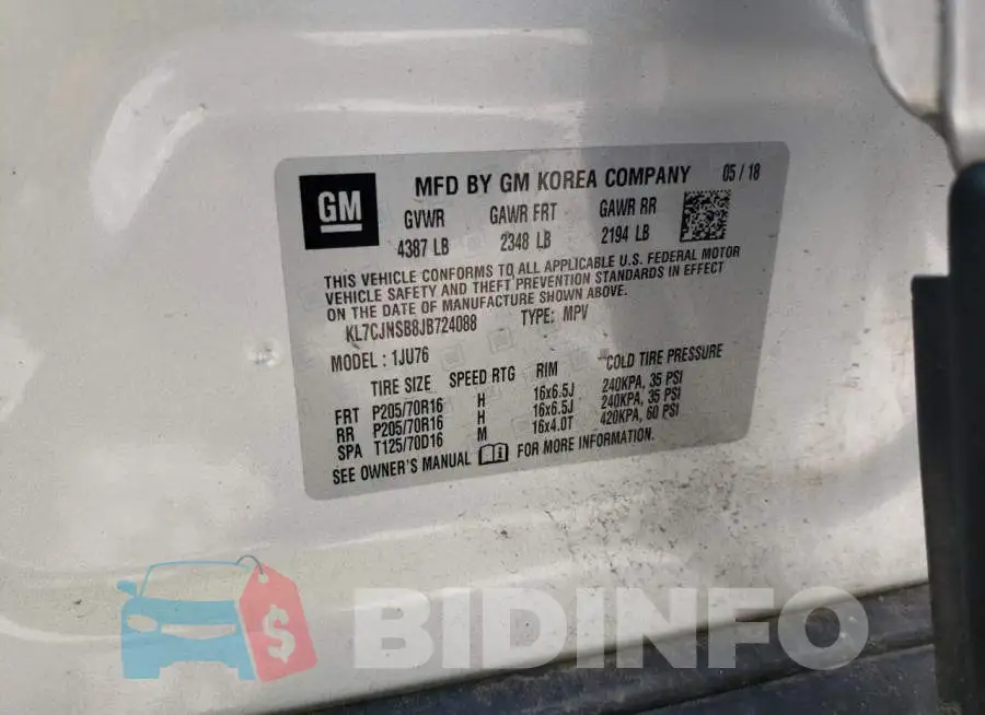KL7CJNSB8JB724088 Photo# 13