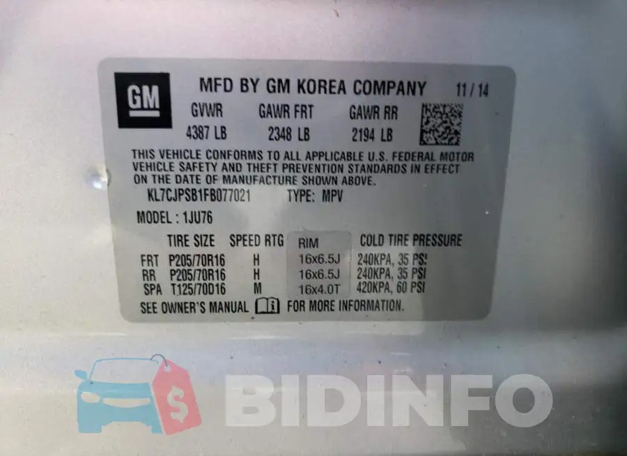 KL7CJPSB1FB077021 Photo# 13