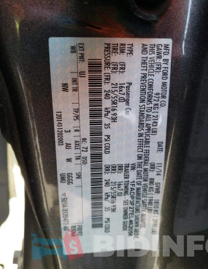1FADP3F27EL462056 Photo# 12