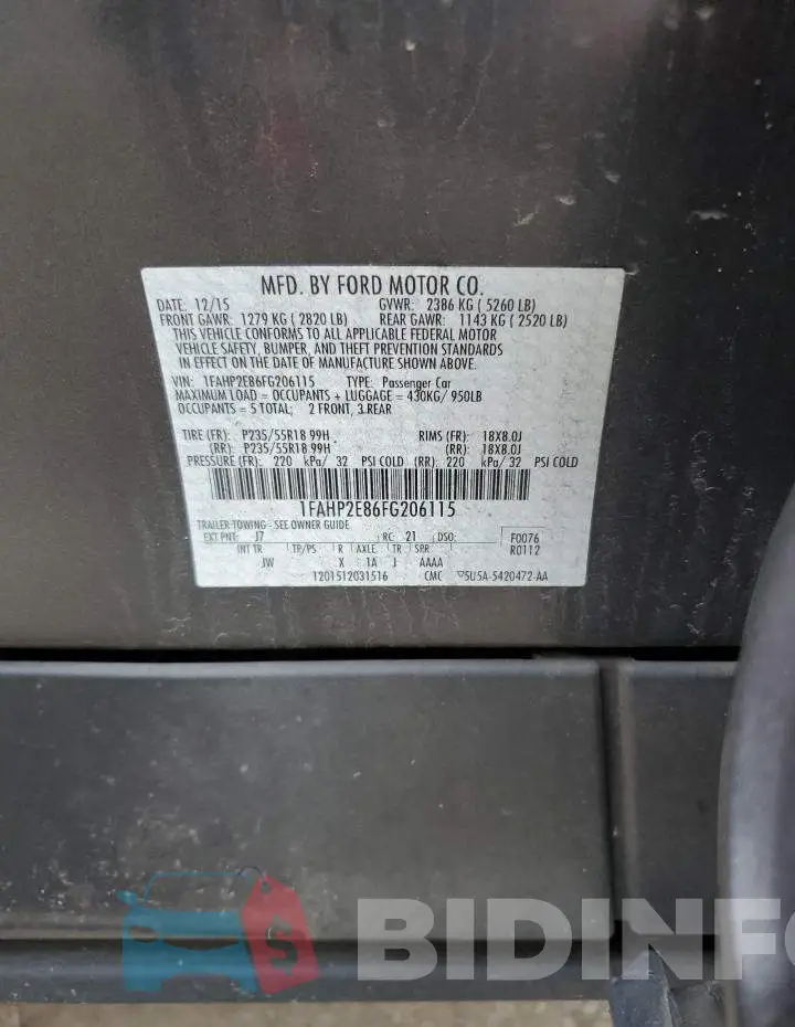 1FAHP2E86FG206115 Photo# 12