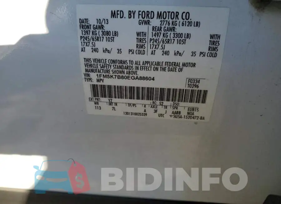 1FM5K7B80EGA88604 Photo# 13