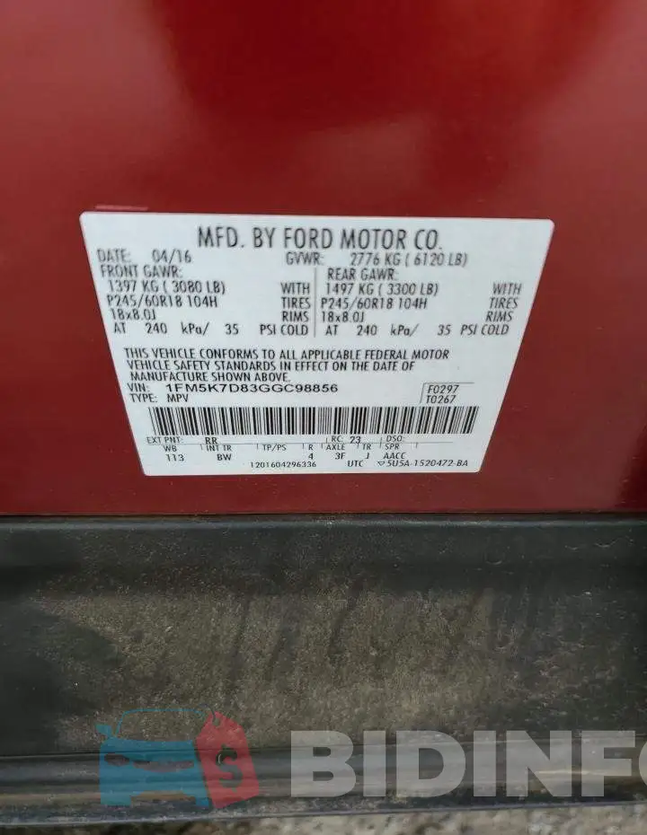 1FM5K7D83GGC98856 Photo# 14