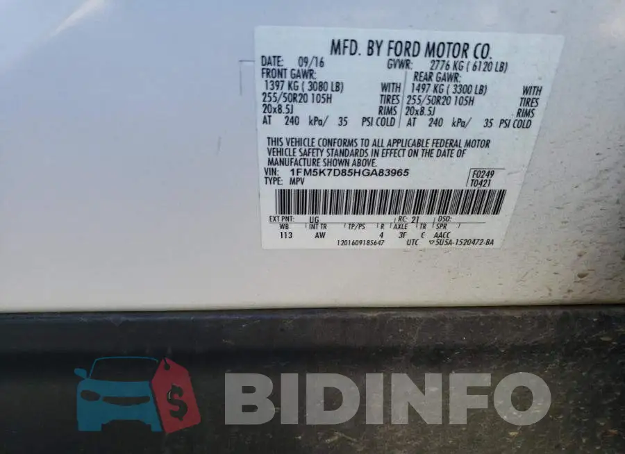 1FM5K7D85HGA83965 Photo# 12