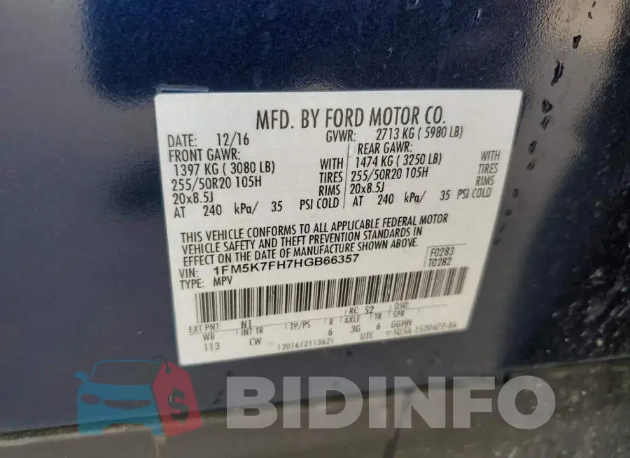 1FM5K7FH7HGB66357 Photo# 12