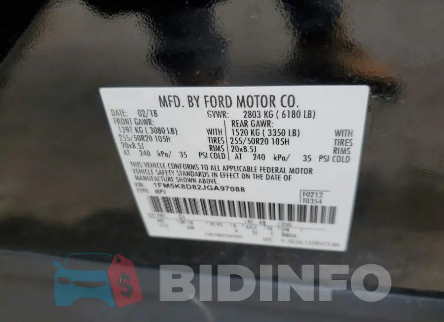 1FM5K8D82JGA97088 Photo# 12