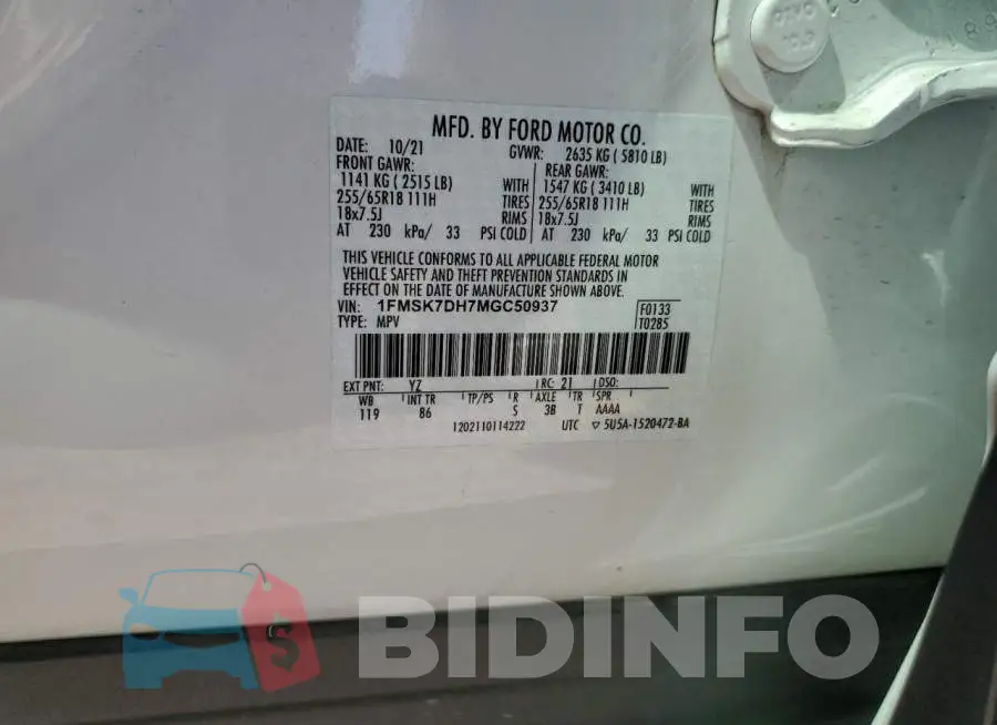 1FMSK7DH7MGC50937 Photo# 13
