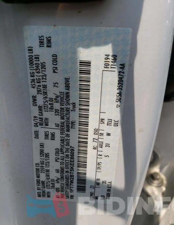 1FT7W2BT5KEE86097 Photo# 12