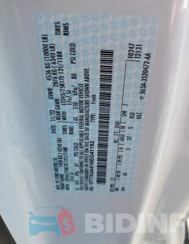 1FT7X2A61NEG41192 Photo# 12