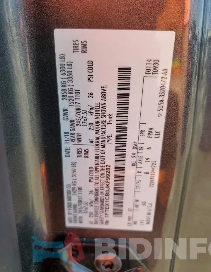 1FTEX1CB0JKF99282 Photo# 12