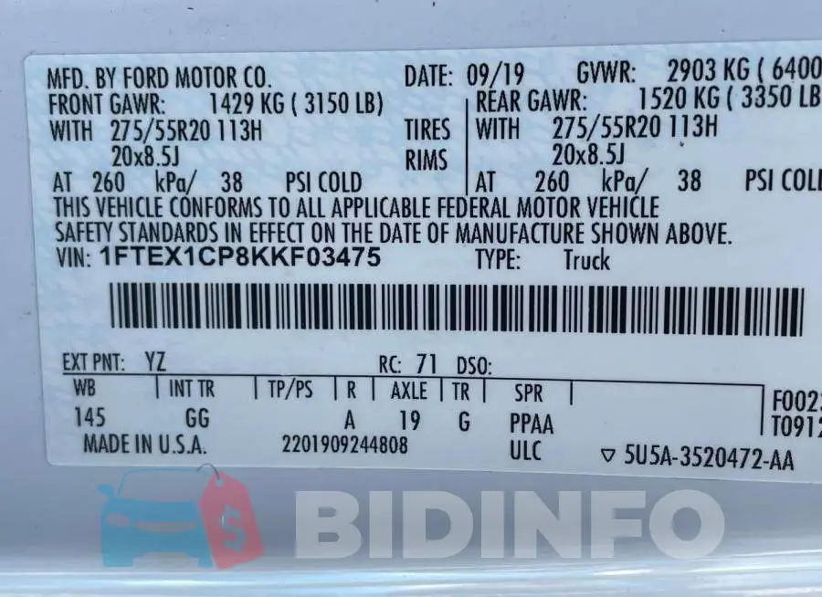 1FTEX1CP8KKF03475 Photo# 10