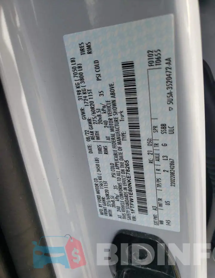 1FTFW1E80NKE78265 Photo# 12