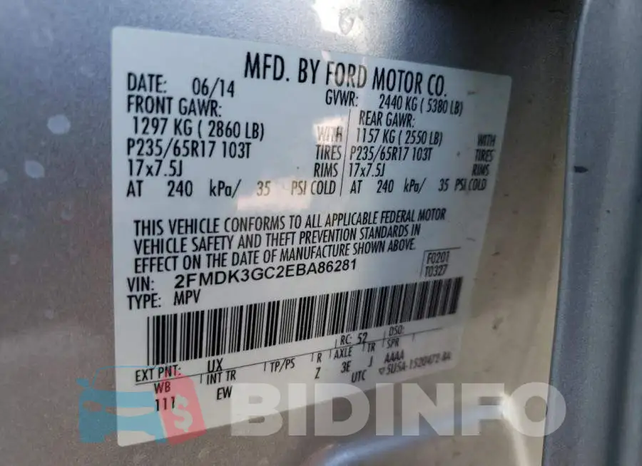 2FMDK3GC2EBA86281 Photo# 13