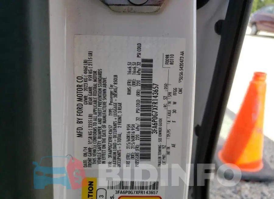 3FA6P0G7XFR143657 Photo# 12