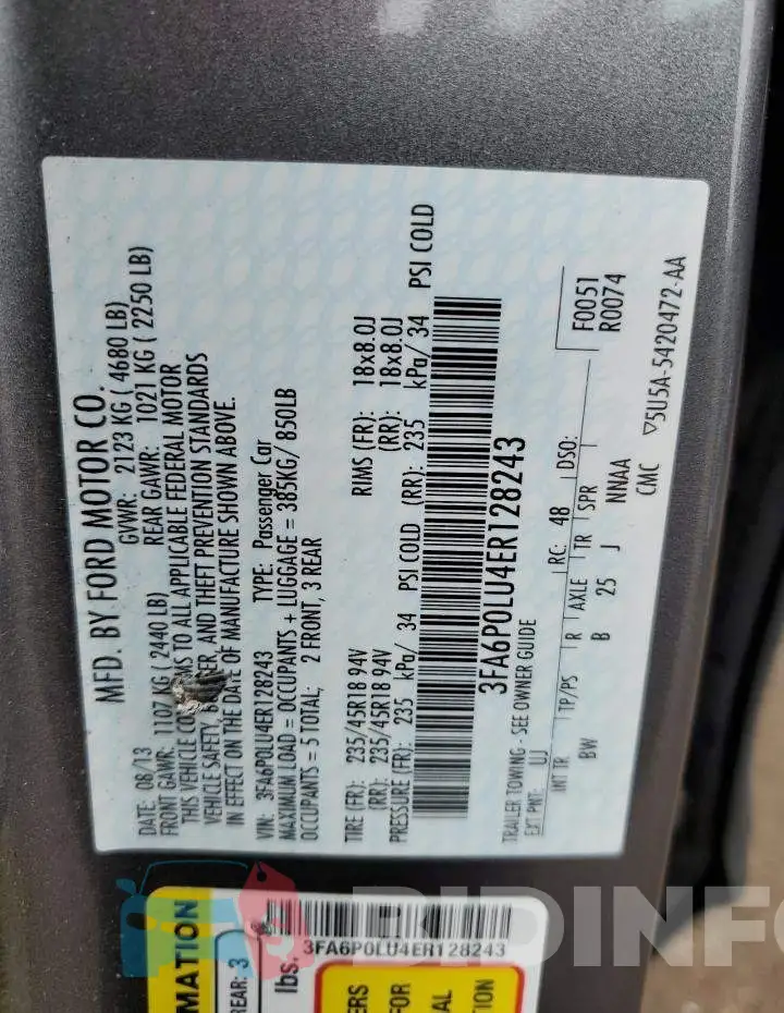 3FA6P0LU4ER128243 Photo# 12
