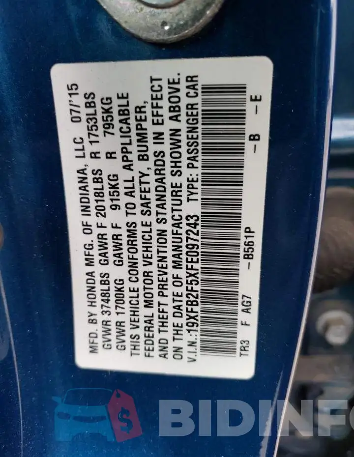 19XFB2F5XFE097243 Photo# 12