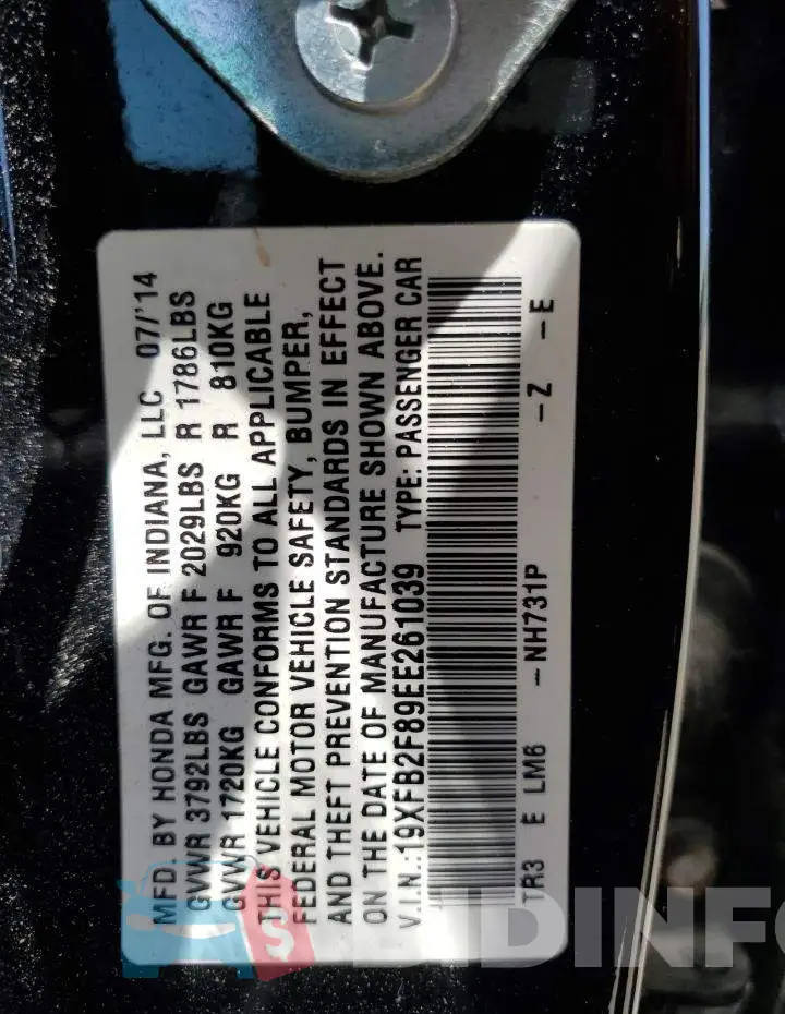 19XFB2F89EE261039 Photo# 12