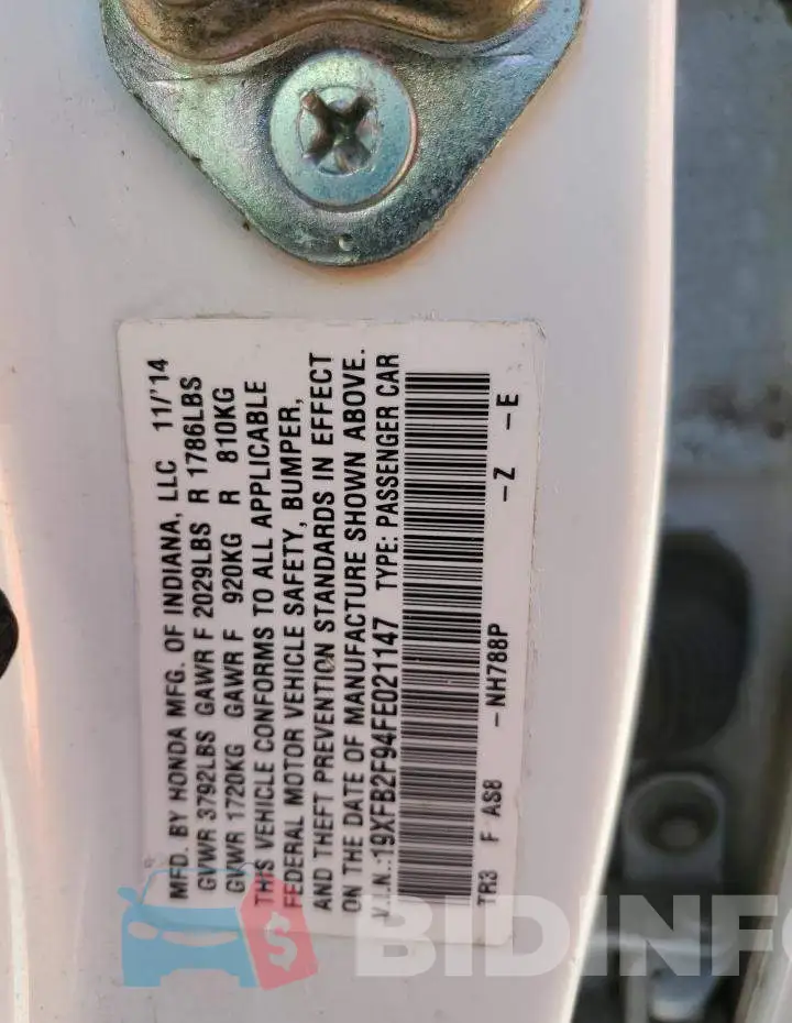 19XFB2F94FE021147 Photo# 12