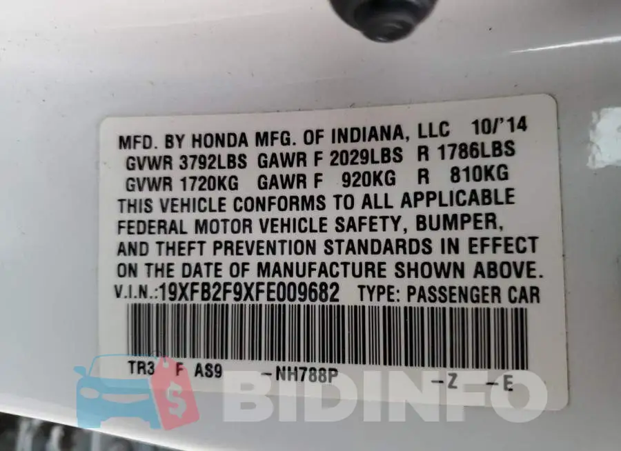 19XFB2F9XFE009682 Photo# 12