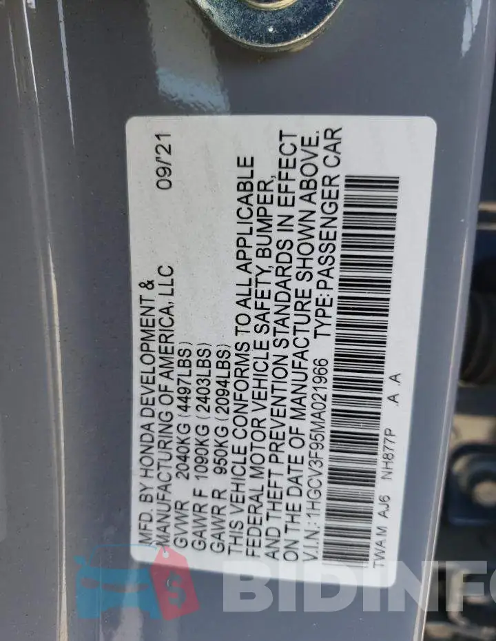 1HGCV3F95MA021966 Photo# 12