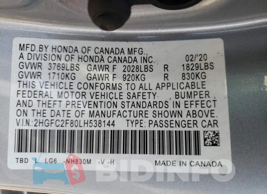 2HGFC2F80LH538144 Photo# 13