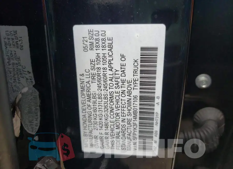5FPYK3F14MB017106 Photo# 12
